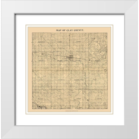 Clay County Iowa - Long 1896  White Modern Wood Framed Art Print with Double Matting by Long