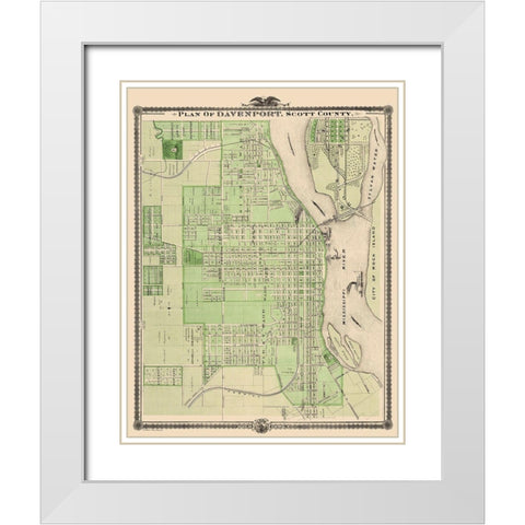 Davenport Iowa Landowner - Shober 1875 White Modern Wood Framed Art Print with Double Matting by Shober