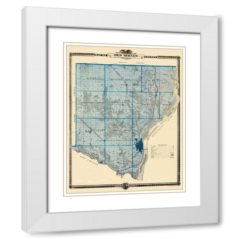 Des Moines Iowa - Shober 1875 White Modern Wood Framed Art Print with Double Matting by Shober