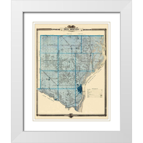 Des Moines Iowa - Shober 1875 White Modern Wood Framed Art Print with Double Matting by Shober