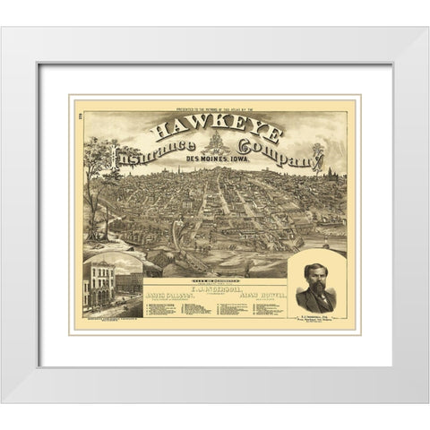 Des Moines Iowa - Andreas 1875 White Modern Wood Framed Art Print with Double Matting by Andreas