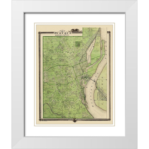 Dubuque Iowa Landowner - Shober 1875 White Modern Wood Framed Art Print with Double Matting by Shober