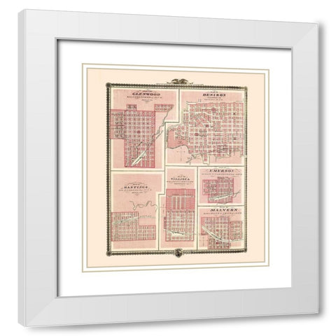 Glenwood, Denison, Hastings Iowa - Andreas 1874 White Modern Wood Framed Art Print with Double Matting by Andreas