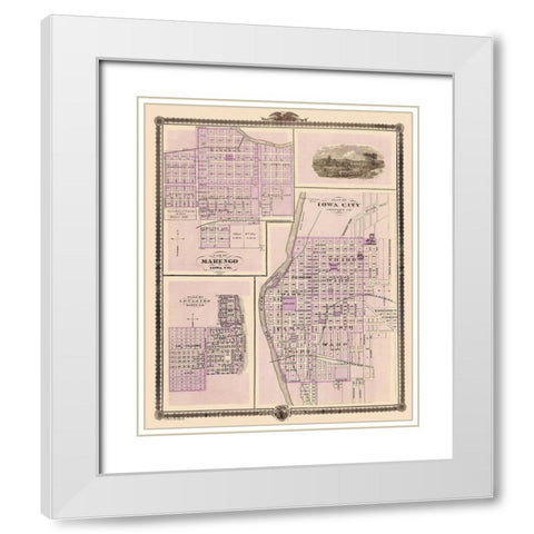 Iowa City, Marengo, Le Claire Iowa - Shober 1875 White Modern Wood Framed Art Print with Double Matting by Shober