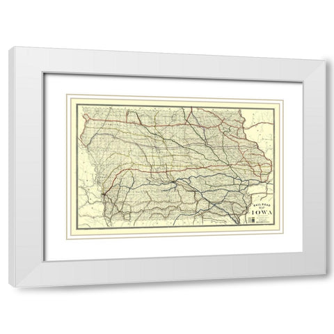 Iowa Railroad - Western Litho 1881  White Modern Wood Framed Art Print with Double Matting by Western Litho