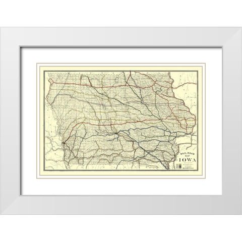Iowa Railroad - Western Litho 1881  White Modern Wood Framed Art Print with Double Matting by Western Litho
