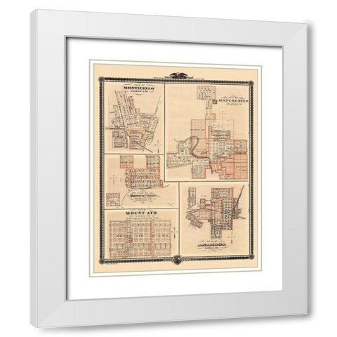 Monticello, Mount Ayre, Anamosa Iowa - Shober 1875 White Modern Wood Framed Art Print with Double Matting by Shober