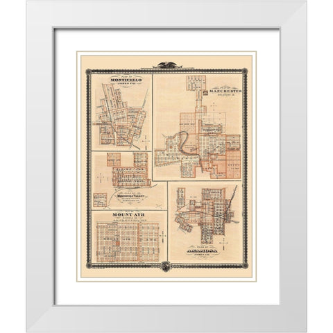 Monticello, Mount Ayre, Anamosa Iowa - Shober 1875 White Modern Wood Framed Art Print with Double Matting by Shober
