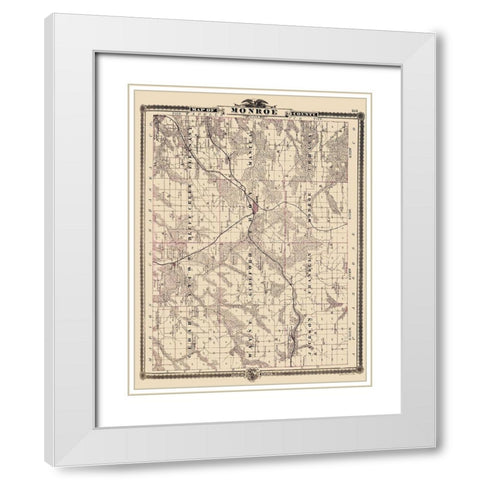 Monroe Iowa - Shober 1875 White Modern Wood Framed Art Print with Double Matting by Shober