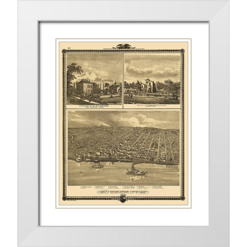 Muscatine Iowa - Andreas 1875 White Modern Wood Framed Art Print with Double Matting by Andreas