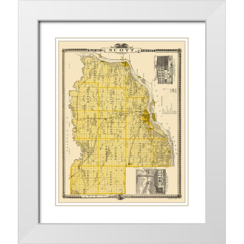 Scott Iowa Landowner - Shober 1875 White Modern Wood Framed Art Print with Double Matting by Shober