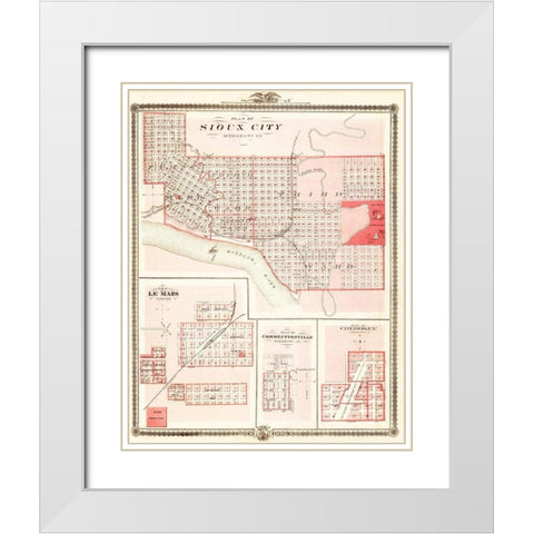 Sioux City, Le Mars Iowa - Andreas 1875 White Modern Wood Framed Art Print with Double Matting by Andreas