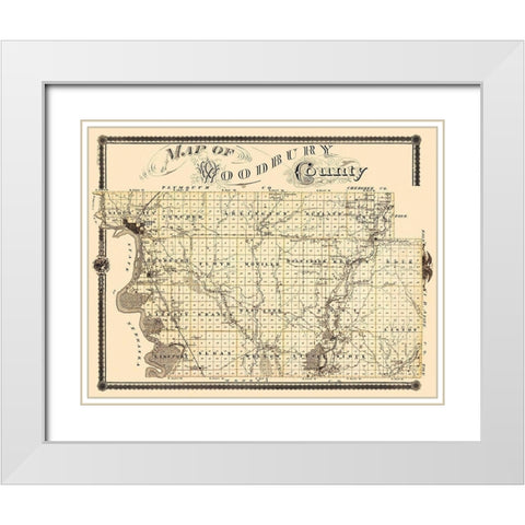 Woodbury Iowa Landowner - Shober 1875 White Modern Wood Framed Art Print with Double Matting by Shober