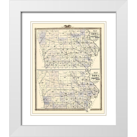 Iowa with Representative, Senatorial Districts White Modern Wood Framed Art Print with Double Matting by Andreas