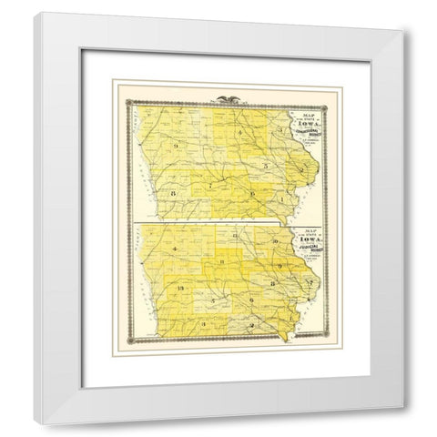 Iowa with Congressional, Judicial Districts  1874 White Modern Wood Framed Art Print with Double Matting by Andreas
