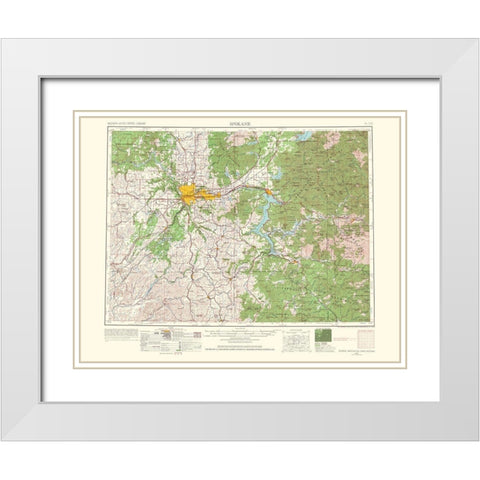 Spokane Washington Idaho Montana Quad - USGS 1965 White Modern Wood Framed Art Print with Double Matting by USGS