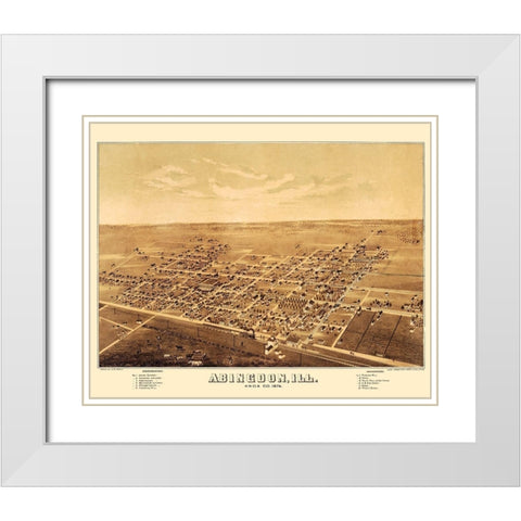 Abingdon Illinois - Shober 1874 White Modern Wood Framed Art Print with Double Matting by Shober