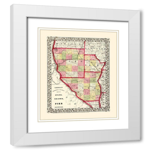 Adams  Brown  Pike Illinois - Campbell 1850 White Modern Wood Framed Art Print with Double Matting by Campbell