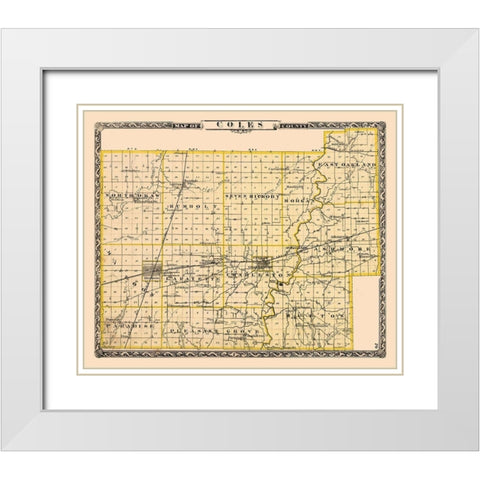 Coles County Illinois - Beers 1876 White Modern Wood Framed Art Print with Double Matting by Beers