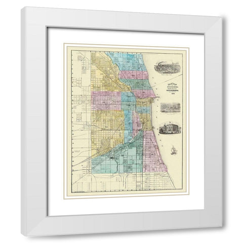 Chicago Illinois Plat - Blanchard 1869 White Modern Wood Framed Art Print with Double Matting by Blanchard