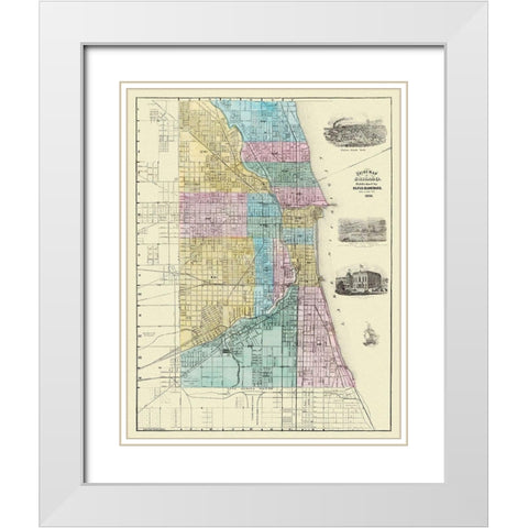 Chicago Illinois Plat - Blanchard 1869 White Modern Wood Framed Art Print with Double Matting by Blanchard