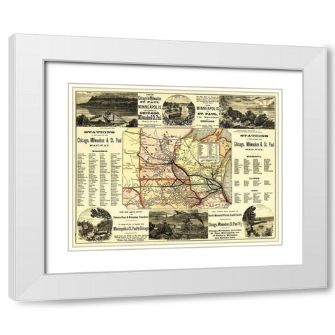 Chicago, Milwaukee and St Paul Railroad - 1874 White Modern Wood Framed Art Print with Double Matting by Rand McNally