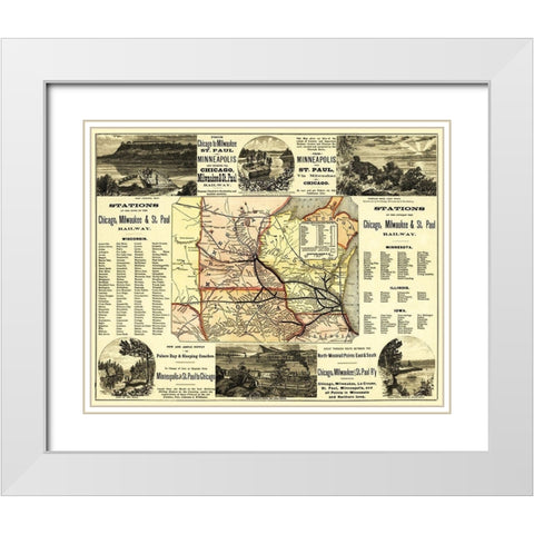 Chicago, Milwaukee and St Paul Railroad - 1874 White Modern Wood Framed Art Print with Double Matting by Rand McNally