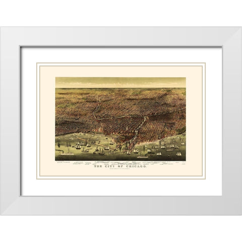 Chicago Illinois - Currier 1892 White Modern Wood Framed Art Print with Double Matting by Currier