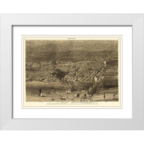 Chicago Illinois - Currier 1874 White Modern Wood Framed Art Print with Double Matting by Currier
