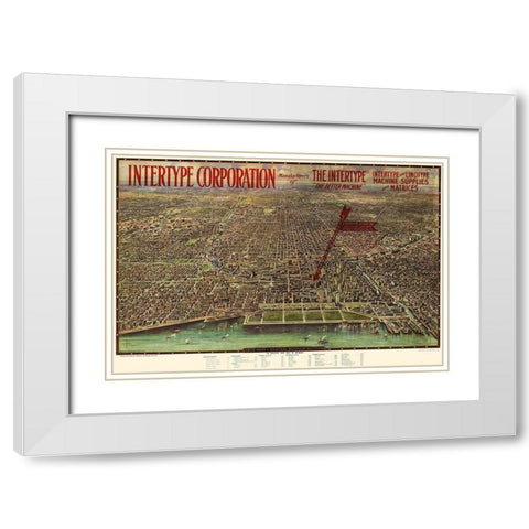 Chicago Illinois - Aeroview 1916 White Modern Wood Framed Art Print with Double Matting by Aeroview