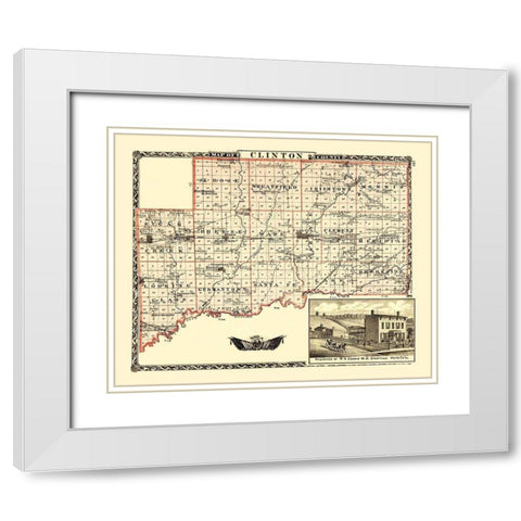 Clinton Illinois Landowner - Warner 1870 White Modern Wood Framed Art Print with Double Matting by Warner