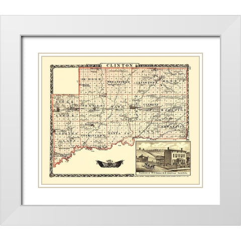 Clinton Illinois Landowner - Warner 1870 White Modern Wood Framed Art Print with Double Matting by Warner