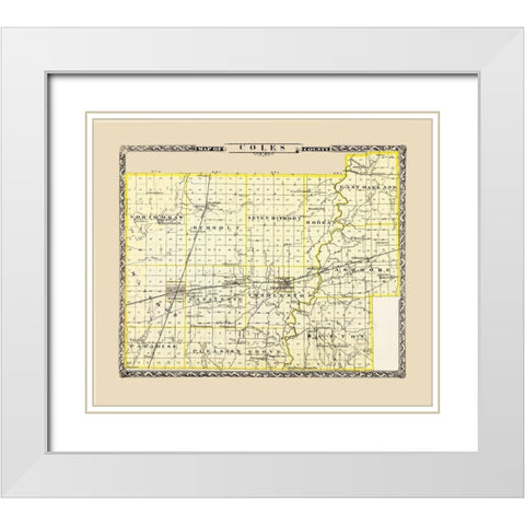 Coles Illinois - Warner 1876 White Modern Wood Framed Art Print with Double Matting by Warner