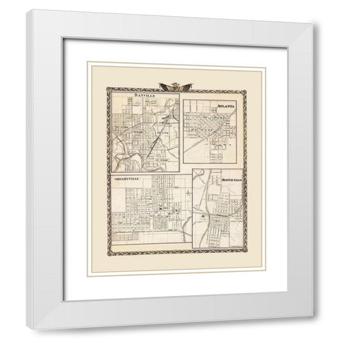 Danville Atlanta Shelbyville Monticello Illinois White Modern Wood Framed Art Print with Double Matting by Beers