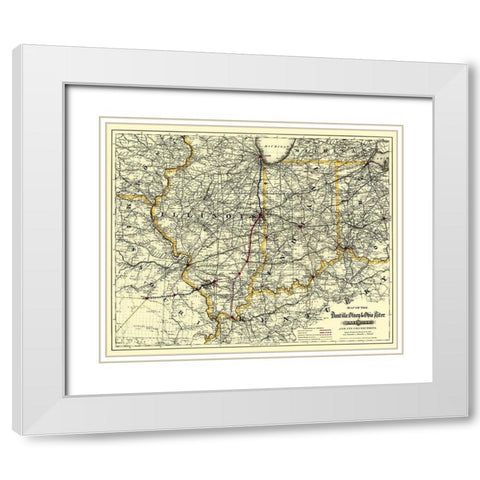 Danville, Olney and Ohio River RR - Colton 1881 White Modern Wood Framed Art Print with Double Matting by Colton