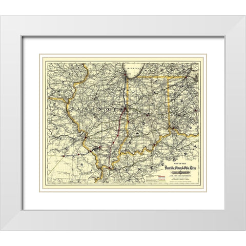Danville, Olney and Ohio River RR - Colton 1881 White Modern Wood Framed Art Print with Double Matting by Colton