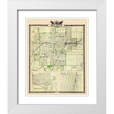 Decatur, Sullivan Illinois Landowner - Warner 1876 White Modern Wood Framed Art Print with Double Matting by Warner