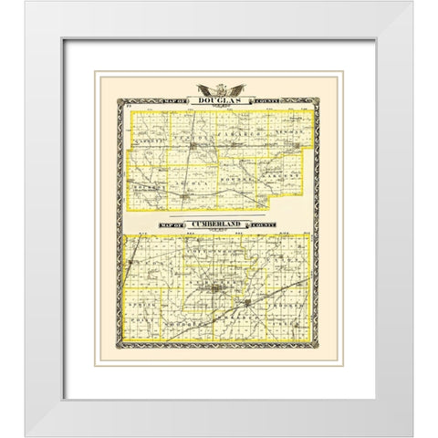 Douglas  Cumberland Illinois - Warner 1870 White Modern Wood Framed Art Print with Double Matting by Warner