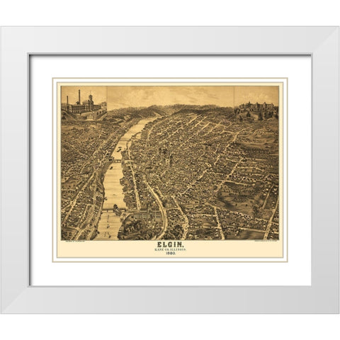 Elgin Illinois - Shober 1880 White Modern Wood Framed Art Print with Double Matting by Shober