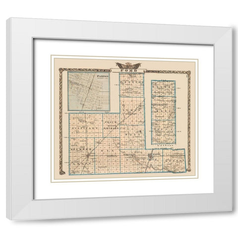 Ford County - Illinois White Modern Wood Framed Art Print with Double Matting by Unknown