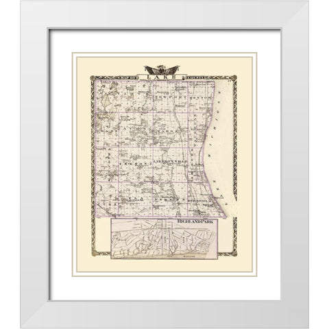 Lake Illinois Landowner - Warner 1870 White Modern Wood Framed Art Print with Double Matting by Warner