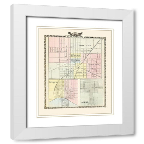 Galesburg, Monmouth, Aledo Illinois - Warner 1876 White Modern Wood Framed Art Print with Double Matting by Warner