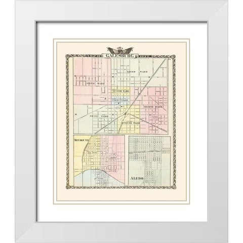 Galesburg, Monmouth, Aledo Illinois - Warner 1876 White Modern Wood Framed Art Print with Double Matting by Warner