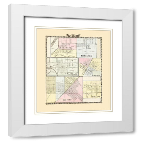 Hamilton, Carthage, Bushnell, Lincoln, Laharpe White Modern Wood Framed Art Print with Double Matting by Warner