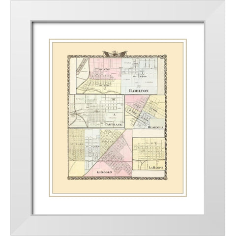 Hamilton, Carthage, Bushnell, Lincoln, Laharpe White Modern Wood Framed Art Print with Double Matting by Warner