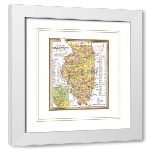 Illinois - Campbell 1850 White Modern Wood Framed Art Print with Double Matting by Campbell