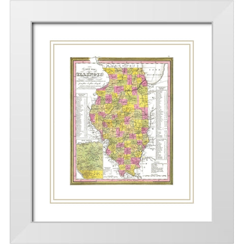 Illinois - Campbell 1850 White Modern Wood Framed Art Print with Double Matting by Campbell