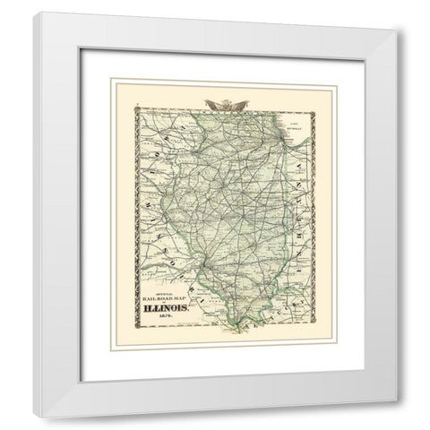 Illinois Railroad Map - Beers 1876 White Modern Wood Framed Art Print with Double Matting by Beers