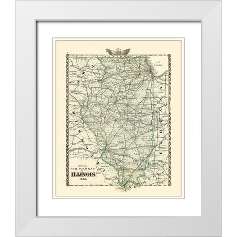Illinois Railroad Map - Beers 1876 White Modern Wood Framed Art Print with Double Matting by Beers