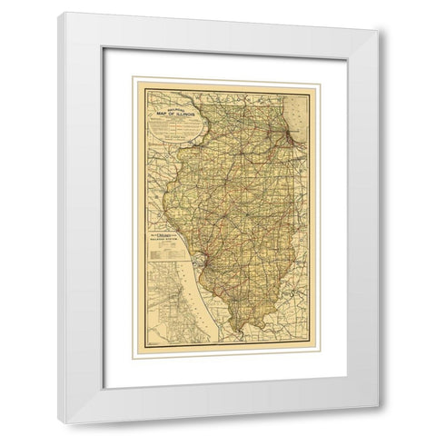 Illinois Railroad - Rand McNally 1898  White Modern Wood Framed Art Print with Double Matting by Rand McNally